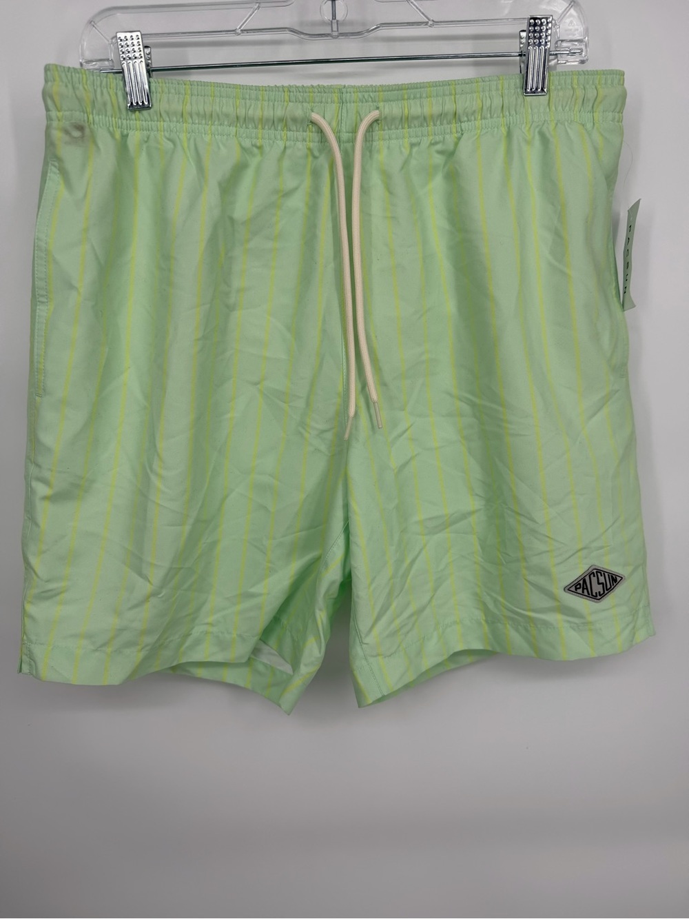 PacSun Light Green Swim Trunks with Yellow Pinstripes